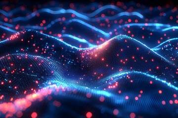 Poster - Glowing blue and red abstract digital landscape