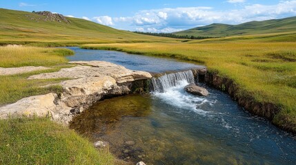 A waterfall disappearing into an underground aquifer, groundwater resources, natural hydrology