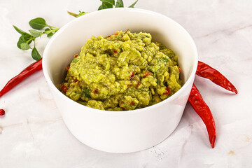 Canvas Print - Guacamole with avocado, tomato and chili