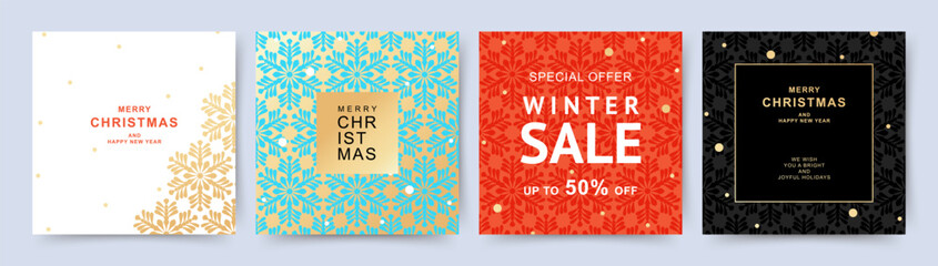 Wall Mural - merry christmas and happy new year set of greeting card, poster, holiday cover. christmas sale, soci