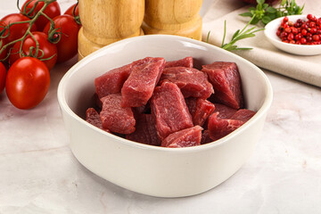 Raw beef cubes for cooking