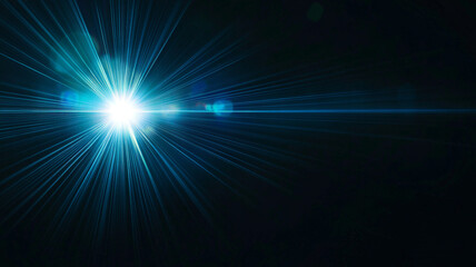 Poster - Bright blue light rays burst through darkness, illuminating the space with vibrant energy
