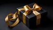 © SKV3 - black gift box on black background with golden ribbon for luxury present or black friday concept backdrop