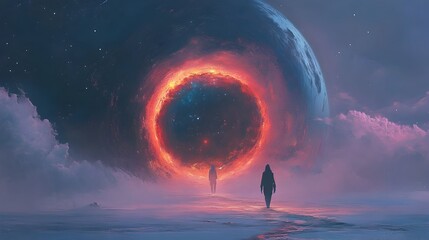 Aufkleber - Abstract Figure Entering Vibrant Glowing World of Imagination
