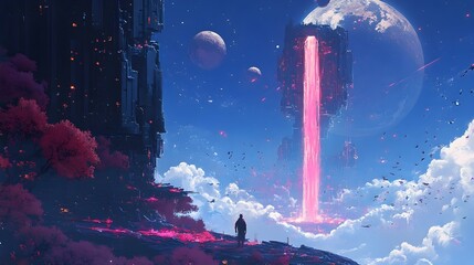 Poster - Cascading Liquid Colors in a Fantastical Otherworldly Landscape Symbolizing Creative Flow