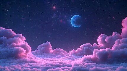Poster - Ethereal Night Sky with Drifting Clouds and Sparkling Stars