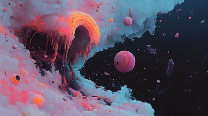 Aufkleber - Glowing Chromatic River Flowing Through Dreamlike Abstract Landscape