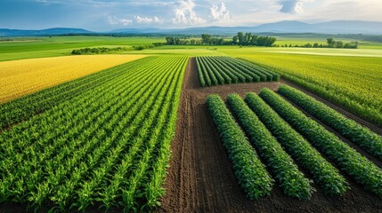 Canvas Print - Aerial view of soil plots under analysis, each showing different soil treatments