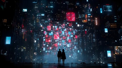 Poster - Futuristic City with Holographic Streets Symbolizing Innovation and Creativity in Design