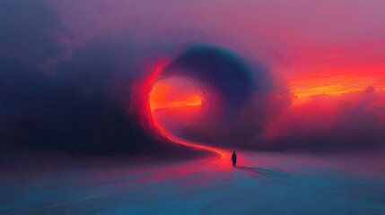 Aufkleber - Glowing River of Creative Flowing Through Dreamlike Abstract Landscape