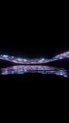 Aufkleber -  Neon Light Wave Reflecting on Water Surface in Dark Space