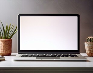 Laptop with blank empty white screen display mock-up, isolated on white background clipping path, full depth of field . silver open Isolated Devices Mockup 