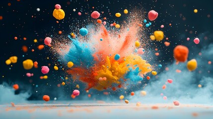 Poster - Vibrant Neon Paint Splashes Forming Dynamic Abstract Shapes in Mid Air