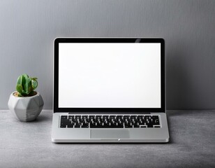 Laptop with blank empty white screen display mock-up, isolated on white background clipping path, full depth of field . silver open Isolated Devices Mockup 