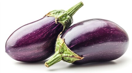 Aufkleber - Two fresh purple eggplants with green stems isolated on white background.