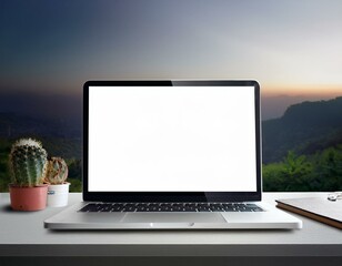 Laptop with blank empty white screen display mock-up, isolated on white background clipping path, full depth of field . silver open Isolated Devices Mockup 