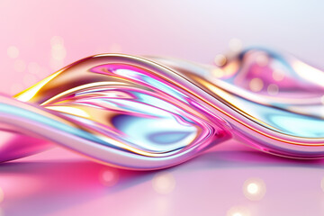 Poster - The composition showcases flowing waves in vibrant pink and blue shades with a reflective surface, perfect for adding a contemporary touch to any digital space