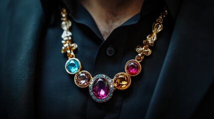 men's necklace with colorful precious stones