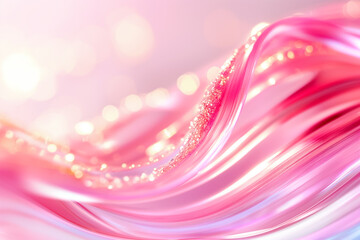 Poster - Gentle, flowing pink waves weave through the composition, enhanced by shimmering highlights that evoke a serene, ethereal atmosphere, ideal for digital backgrounds
