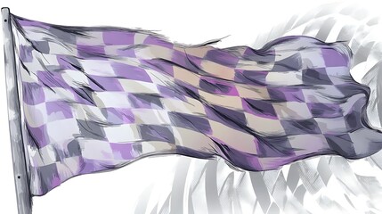 Poster - A checkered flag with purple and white squares, blowing in the wind.