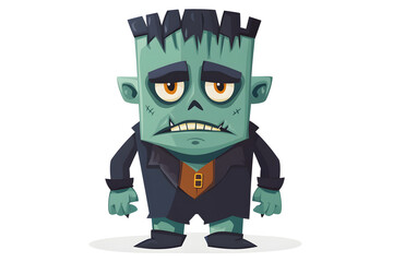 Wall Mural - Cute Cartoon Halloween Frankenstein Monster Character isolated on white background