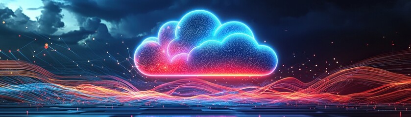 Poster - Digital Cloud with Radiant Cascading Waves