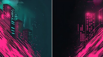 Wall Mural - Abstract digital art depicting a glowing cityscape with pink and blue accents.