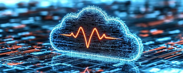 Poster - Modern Cloud Icon with Heartbeat Pulse Design