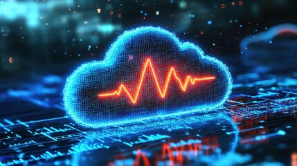 Poster - Soft Blue Cloud with Pulsing Red Elements
