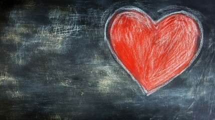 Poster - A red heart drawn in chalk on a blackboard background.