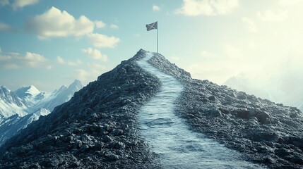 Wall Mural - A path leads to a Scottish flag on a mountaintop.