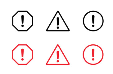 Poster - Risk, warning sign icon set in line style. Danger caution symbol