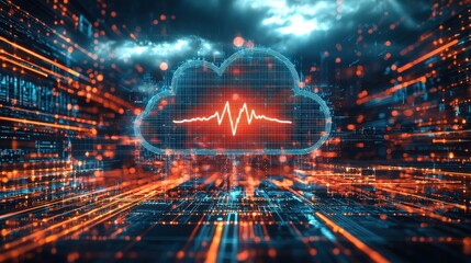 Poster - Vibrant Cloud Icon in Anime Style with Data Streams