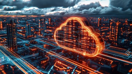 Fototapete - Digital Cloud Rendering with 3D Vector Elements