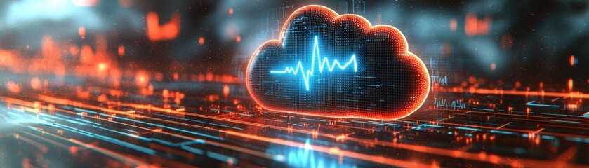 Poster - Glowing Surrealistic Cloud with Digital Elements