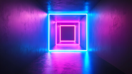 Wall Mural - Neon glowing square background