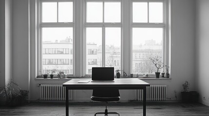 Sticker - Minimalist Office Space with Large Windows