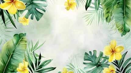 Sticker - Tropical Floral Ring Frame Background watercolor