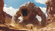 © Hungarian - A Stone Monster Looming Over a Man in a Desert Canyon