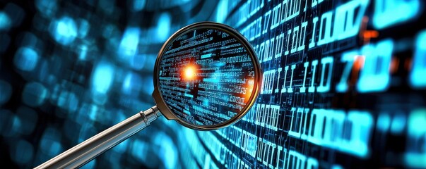 Poster - Magnifying Glass Over Digital Data Background