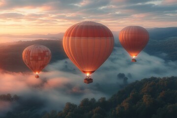 Poster - Hot Air Balloons Soaring Above the Clouds at Sunrise