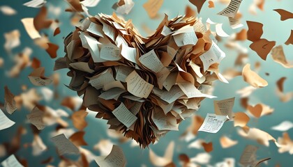 Paper hearts soaring through the sky, embodying love and romance in a whimsical display.