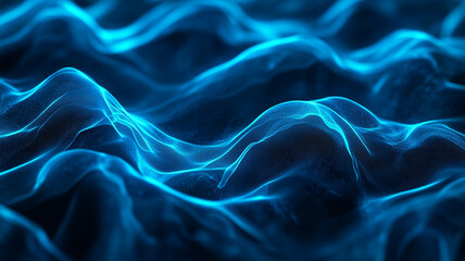 Poster - Waves of illuminated blue fabric flow gently under soft light, creating a serene atmosphere