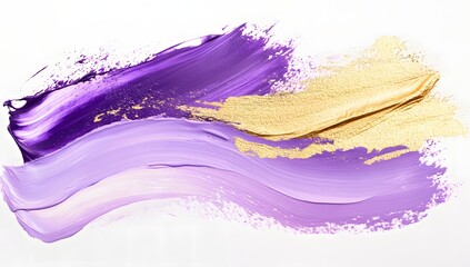 Poster - A painting of a purple and gold brushstroke with a purple background