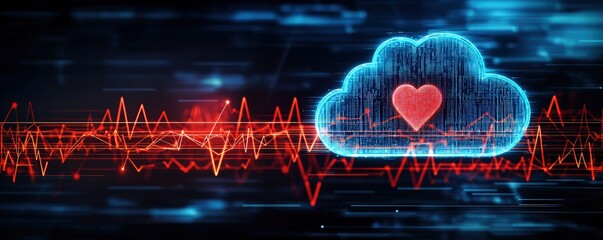 Aufkleber - Glowing Cloud Heart with Digital Pulse Visualization