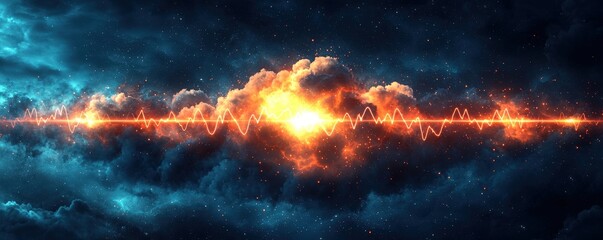 Poster - Glowing Cosmic Waves in Dramatic Atmosphere