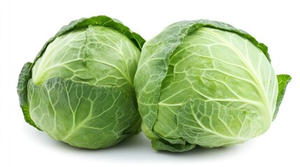 Aufkleber - Two fresh green cabbages isolated on white background.