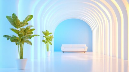 Canvas Print - An interior space with bioluminescent lighting and minimalist furniture, showcasing futuristic design aesthetics.