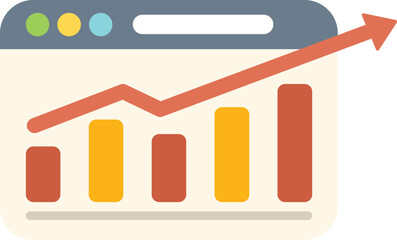 Poster - website showing positive statistics with bar chart and upward arrow, concept of business success and