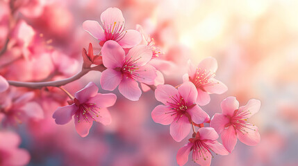 springtime sakura branches bathed in soft light and sunlight